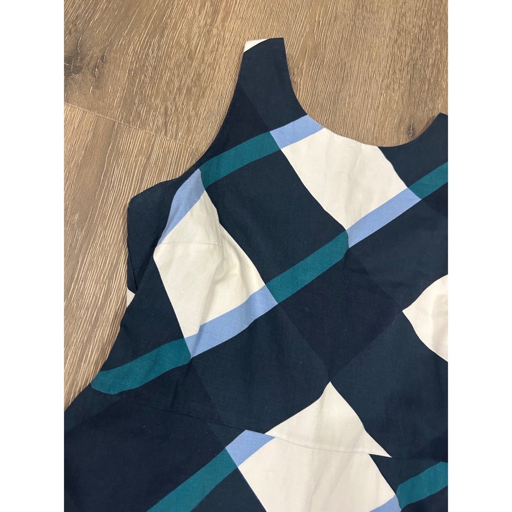Ann Taylor Factory Navy Blue Plaid Fit and Flare Sleeveless Dress Size 8 - Picture 3 of 10
